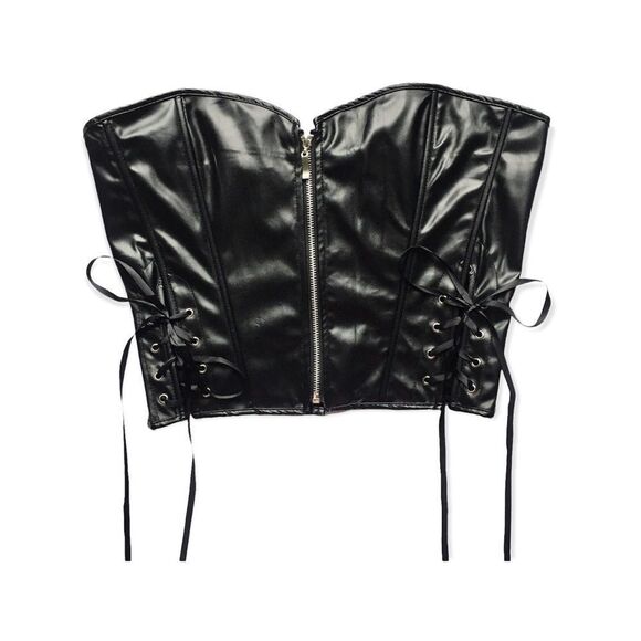 🆕Faux Leather Burlesque Bustier Hourglass Slimming Corset Top - Picture 4 of 10